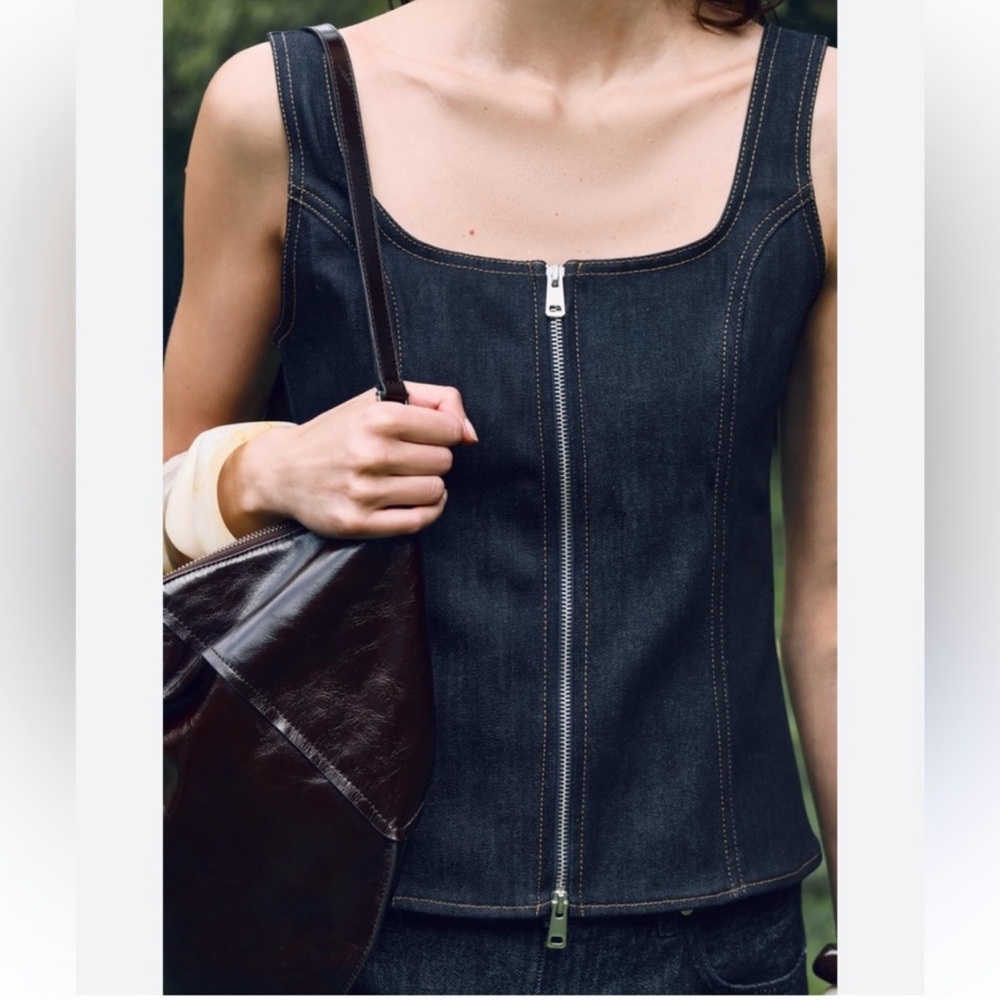 NWT Zara Zippered Denim Top ZW Collection size XS - Picture 2 of 3